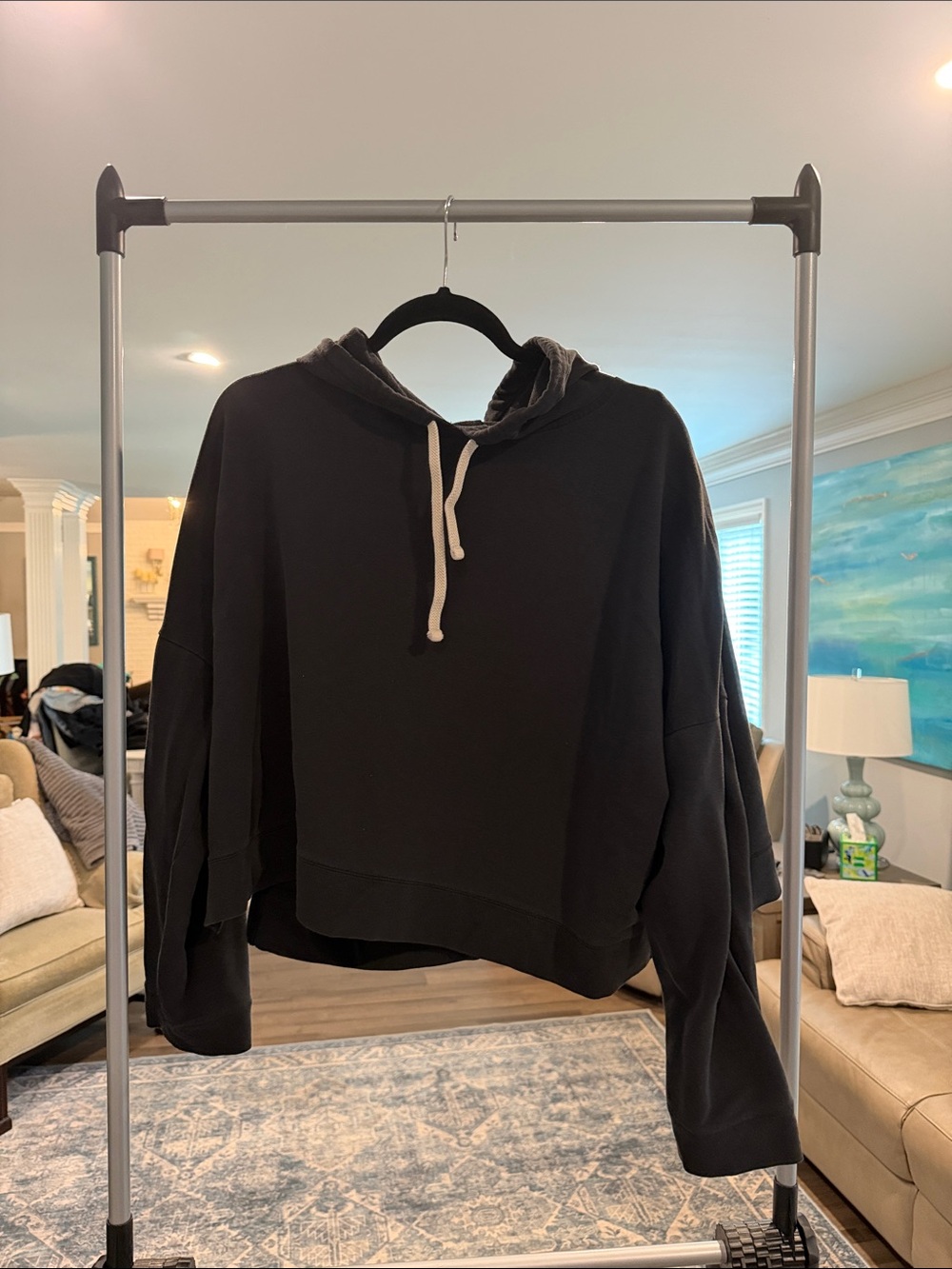 Women’s Black Cropped Hoodie Sweatshirt - Casual Pullover